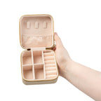 Small Handheld Jewelry Travel Case - Compact Organizer with Ring Rolls & Compartments