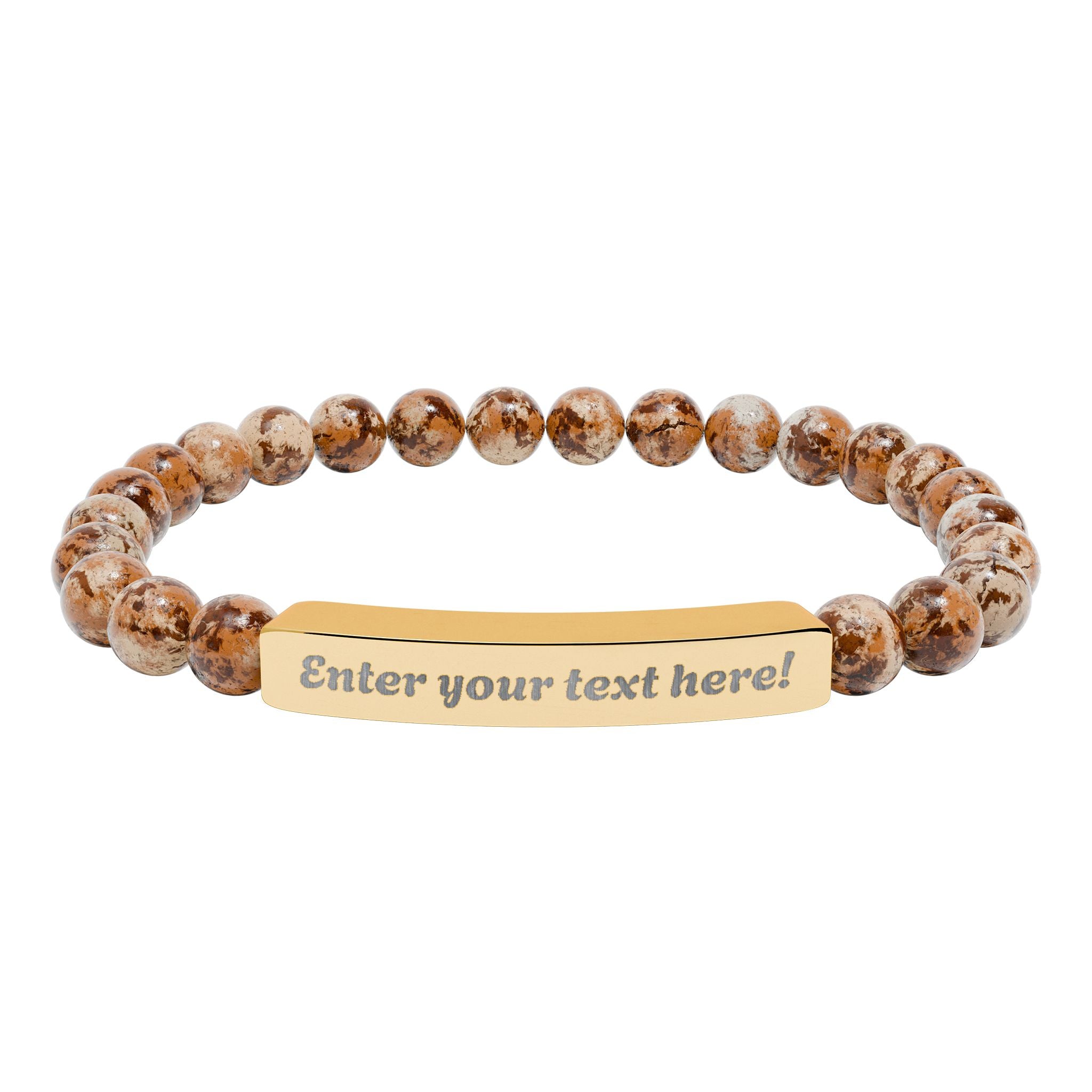 ADD YOUR TEXT - Engraved Natural Stone Bead Bar Bracelet