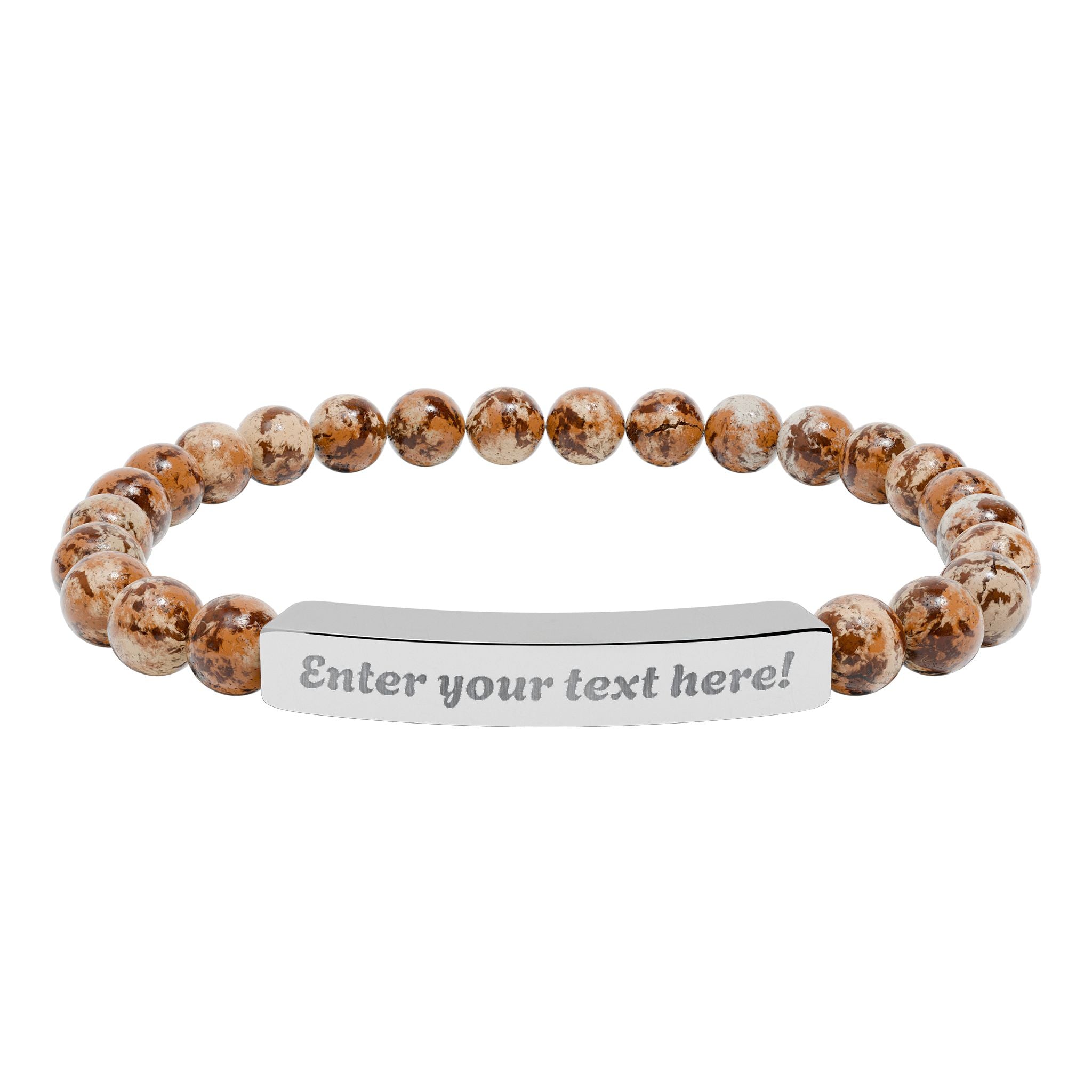 ADD YOUR TEXT - Engraved Natural Stone Bead Bar Bracelet