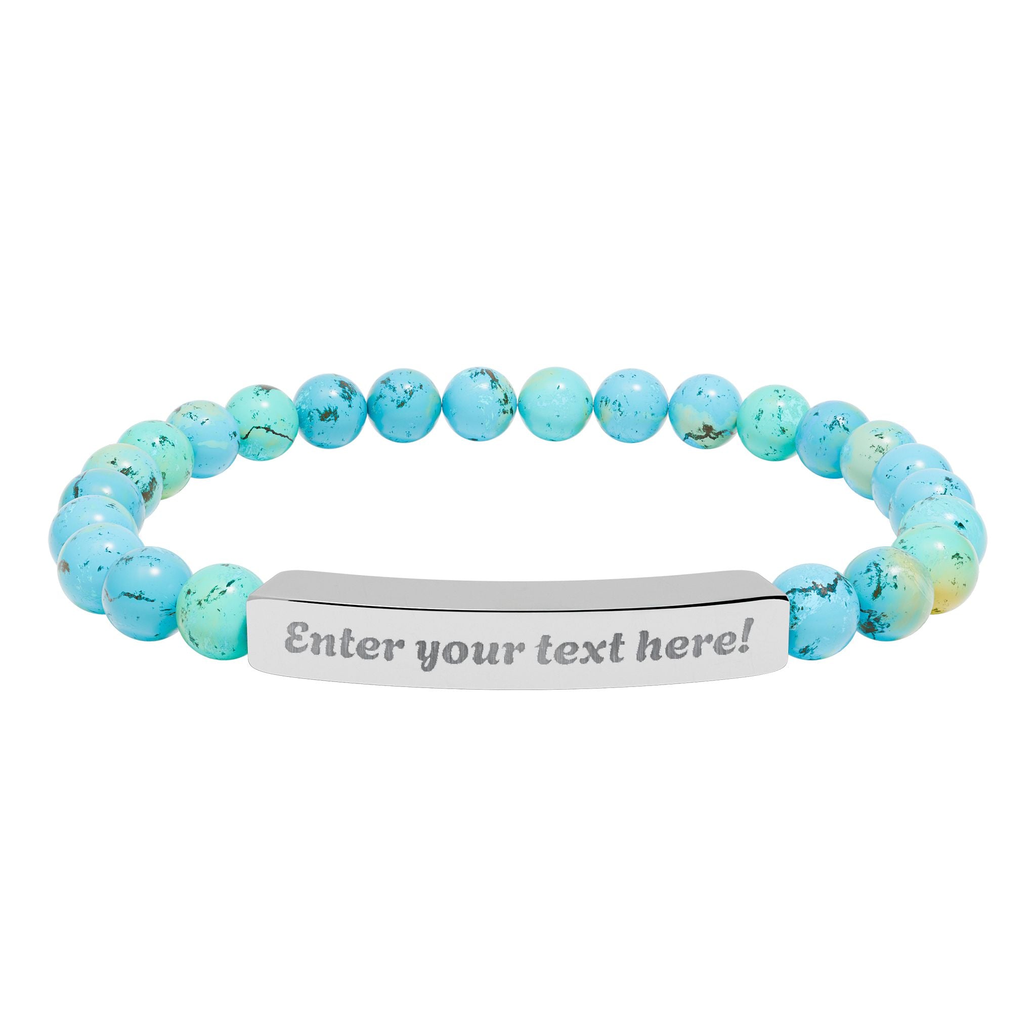 ADD YOUR TEXT - Engraved Natural Stone Bead Bar Bracelet