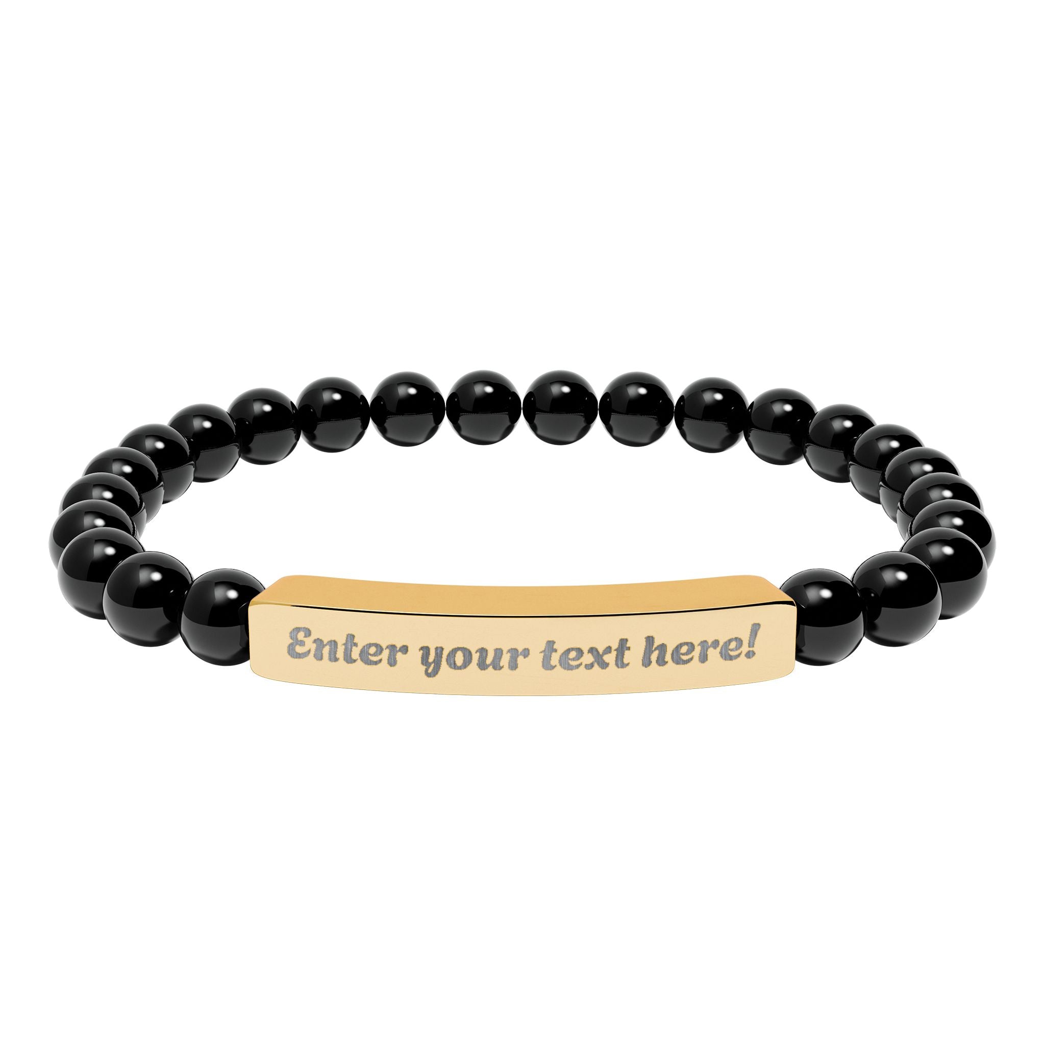 ADD YOUR TEXT - Engraved Natural Stone Bead Bar Bracelet