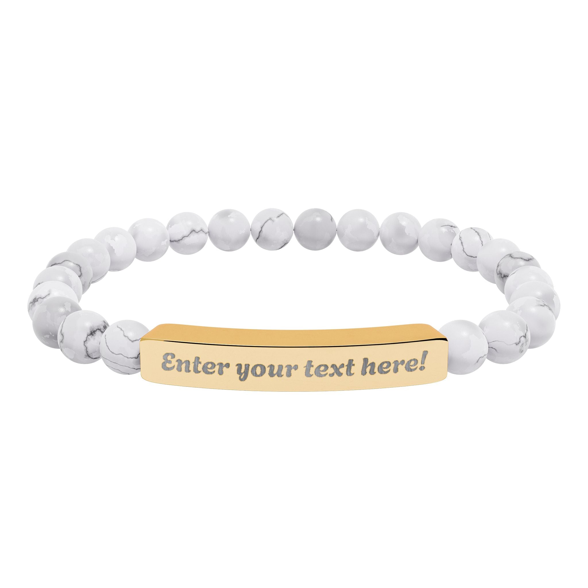 ADD YOUR TEXT - Engraved Natural Stone Bead Bar Bracelet