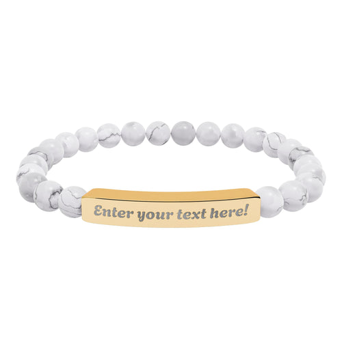 ADD YOUR TEXT - Engraved Natural Stone Bead Bar Bracelet