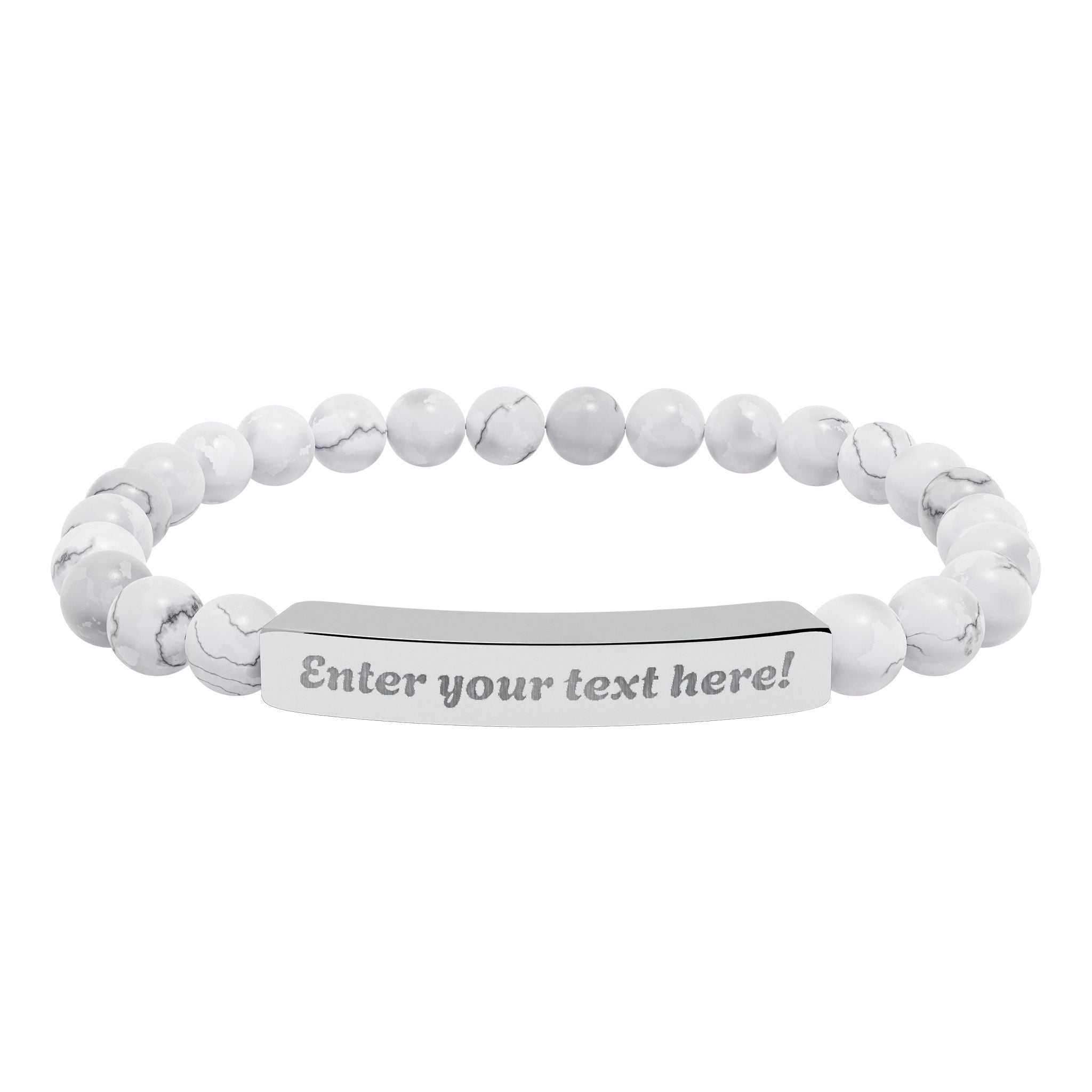 ADD YOUR TEXT - Engraved Natural Stone Bead Bar Bracelet