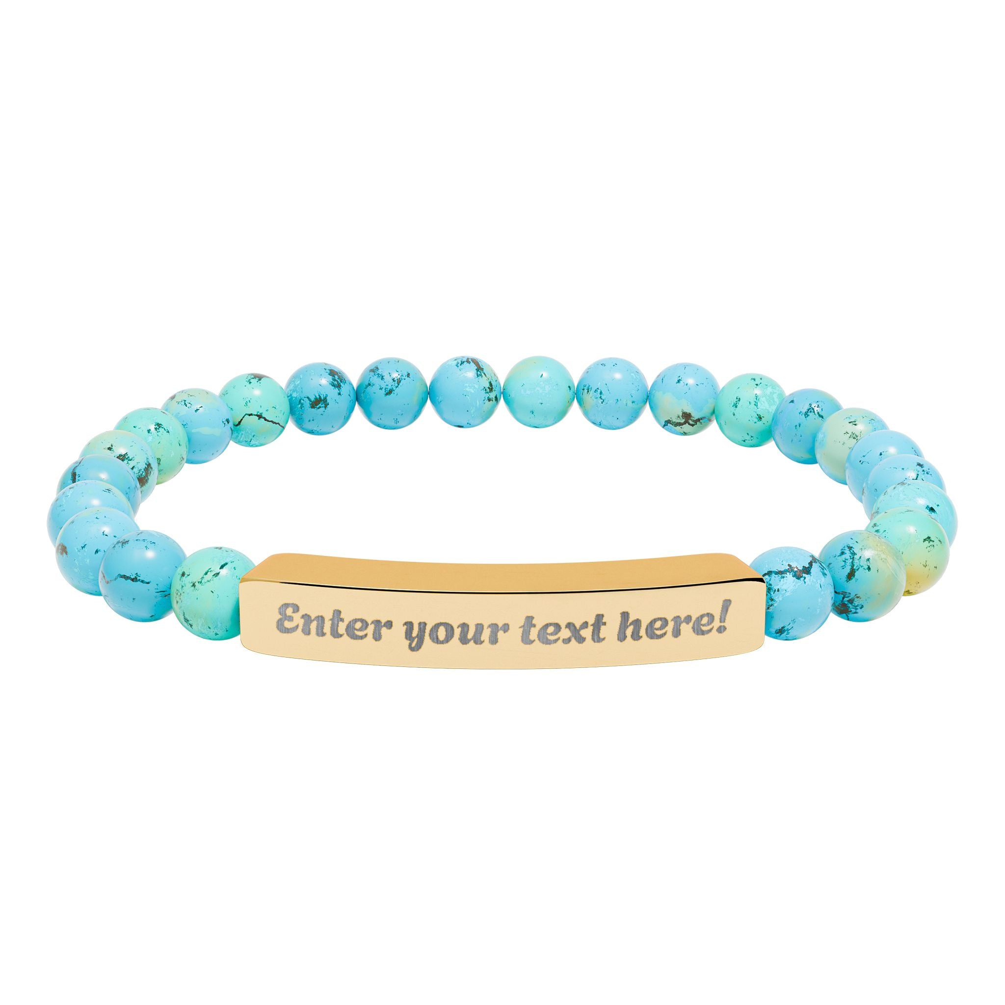 ADD YOUR TEXT - Engraved Natural Stone Bead Bar Bracelet