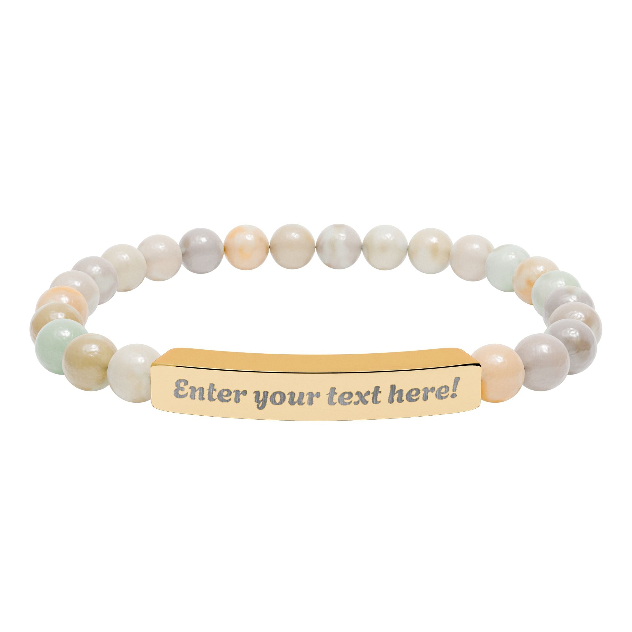 ADD YOUR TEXT - Engraved Natural Stone Bead Bar Bracelet