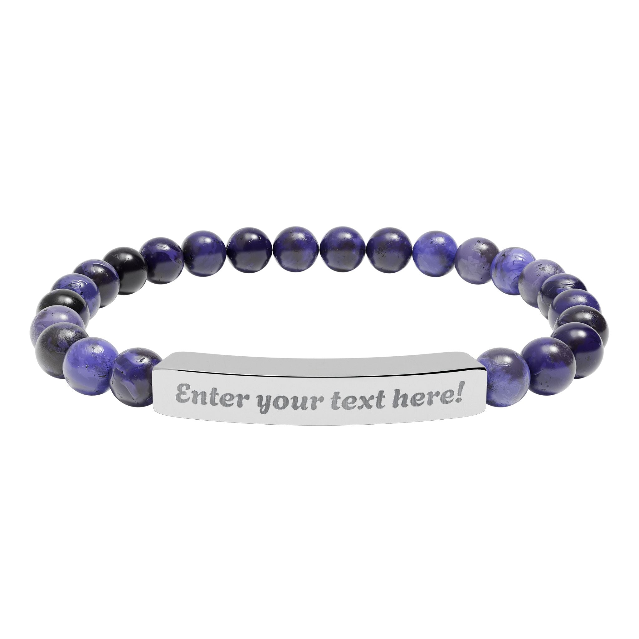ADD YOUR TEXT - Engraved Natural Stone Bead Bar Bracelet