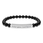 ADD YOUR TEXT - Engraved Natural Stone Bead Bar Bracelet