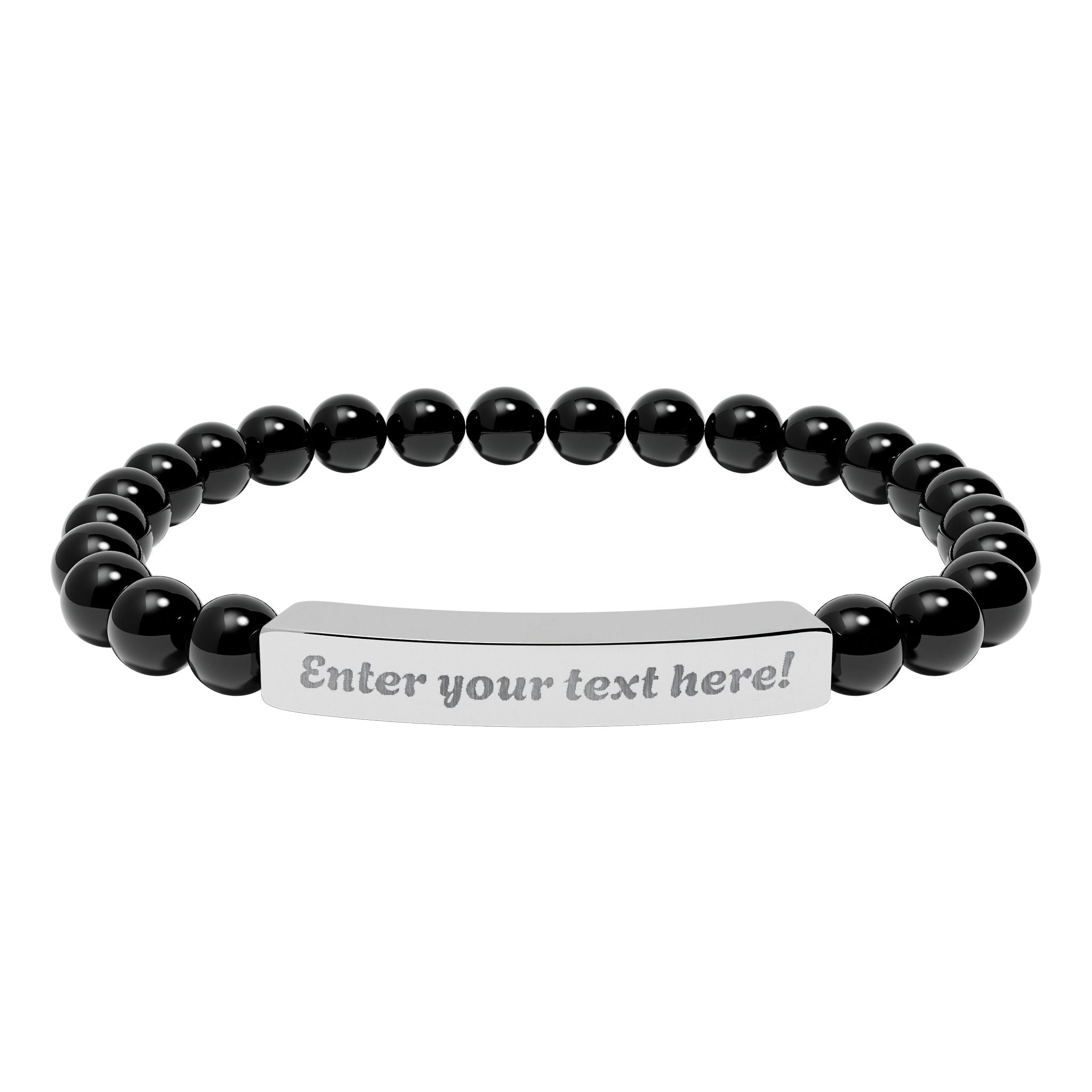 ADD YOUR TEXT - Engraved Natural Stone Bead Bar Bracelet