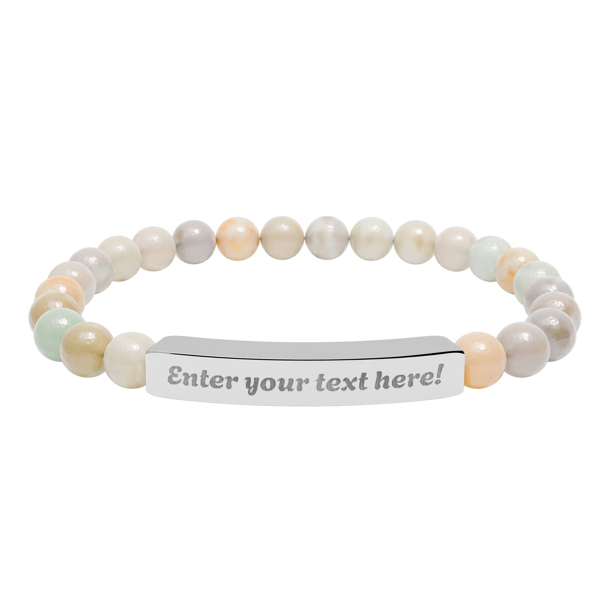 ADD YOUR TEXT - Engraved Natural Stone Bead Bar Bracelet