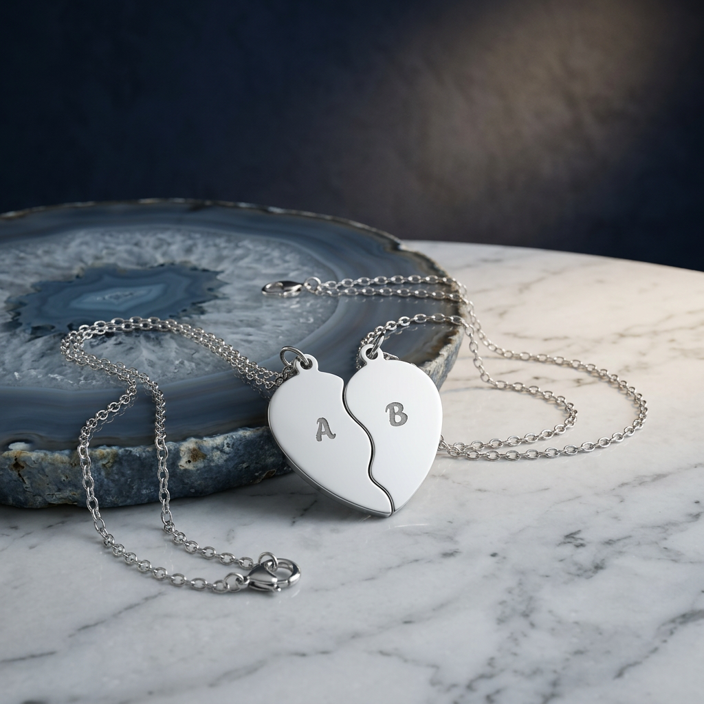 Engraved Break-Apart Heart Necklace Set – Personalized BFF / Friendship Pendant