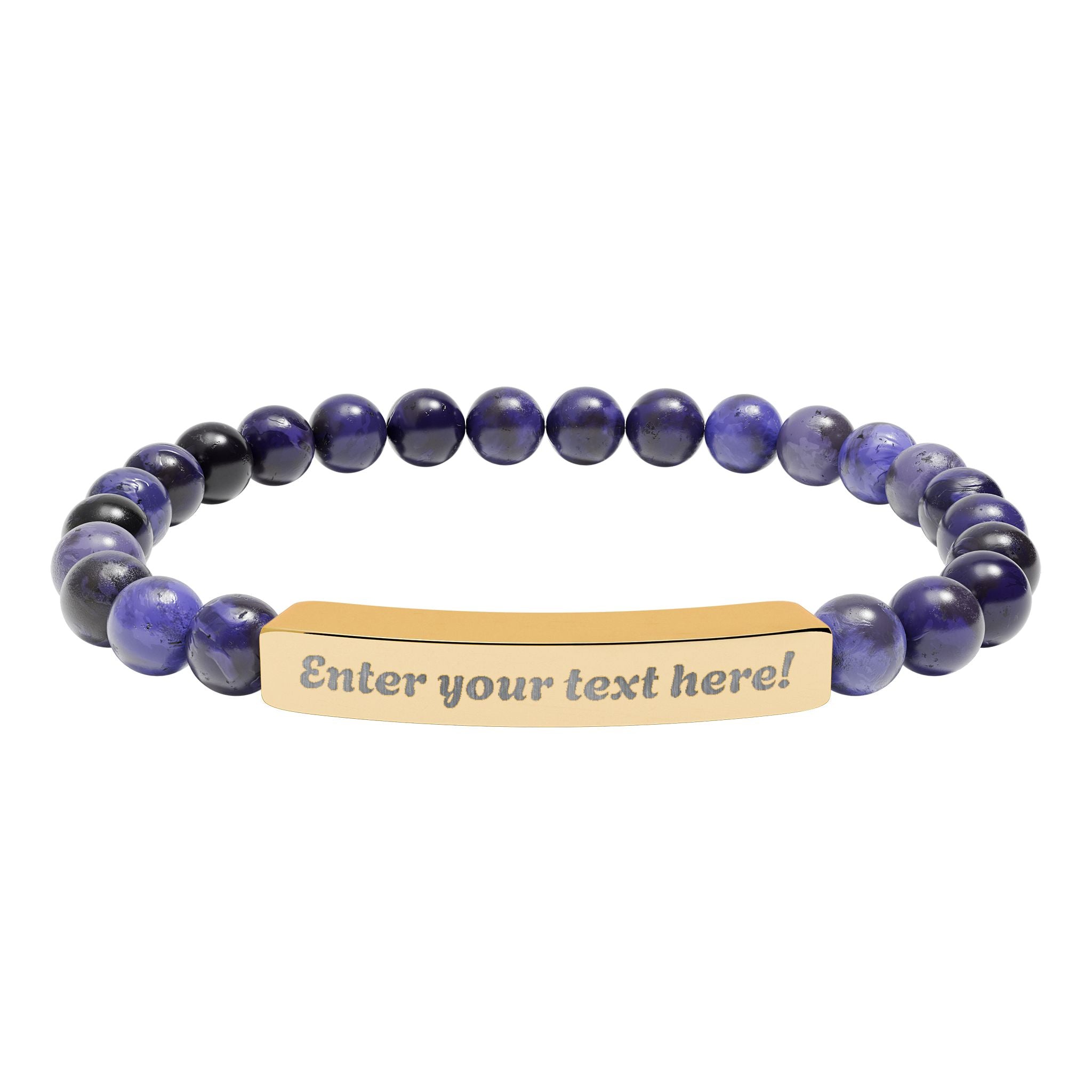 ADD YOUR TEXT - Engraved Natural Stone Bead Bar Bracelet