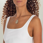 PERSONALIZE - Baby Footprint Oval Necklace - Silver & Taupe