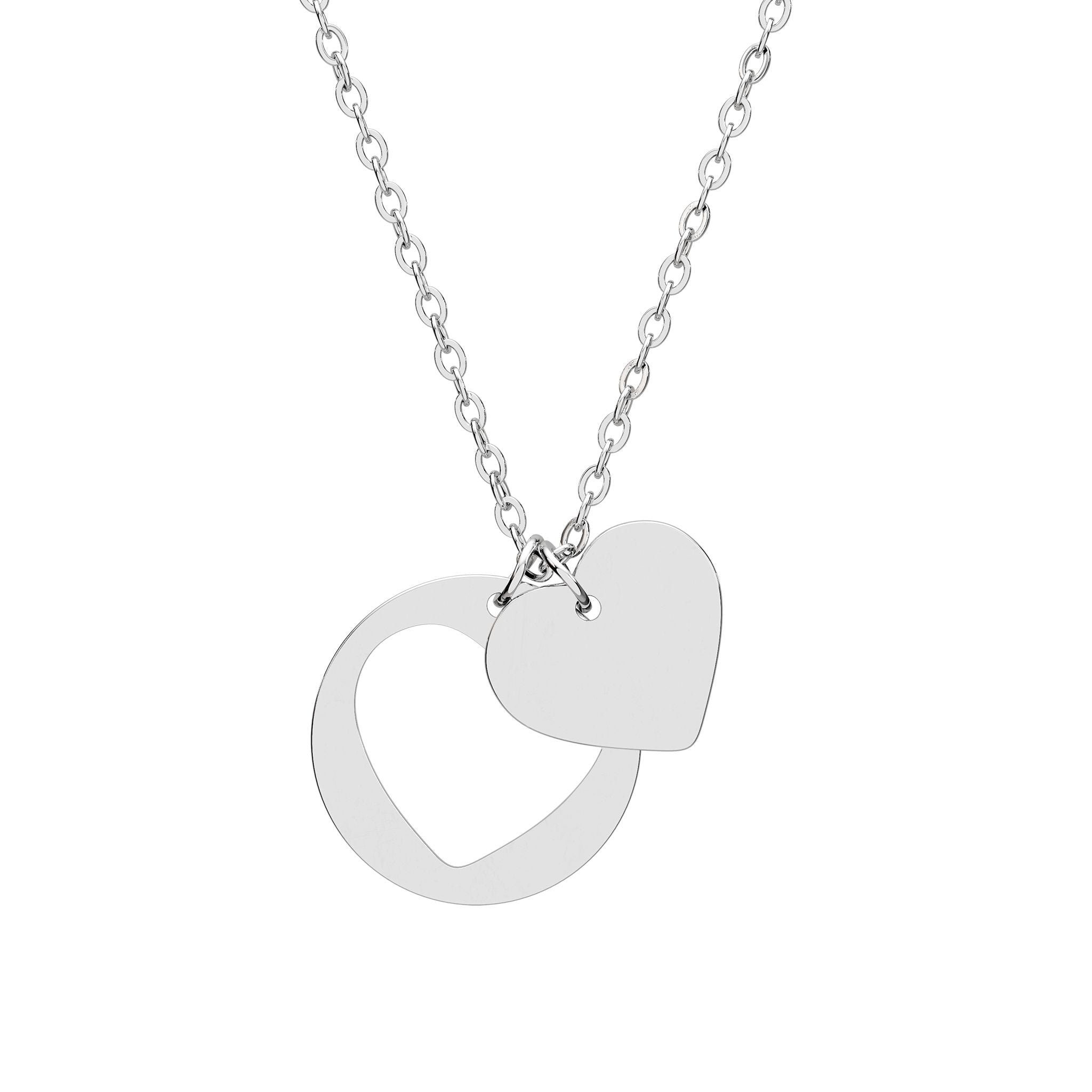 Double Heart Cutout Necklace (Silver or Rose Gold)
