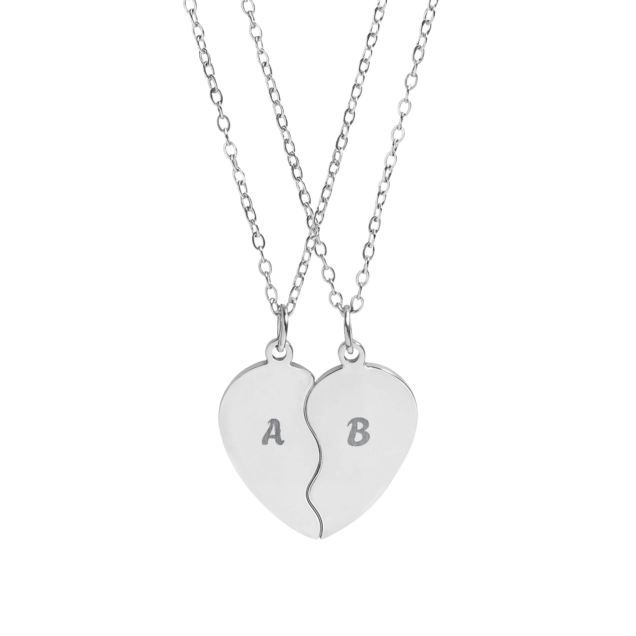 Engraved Break-Apart Heart Necklace Set – Personalized BFF / Friendship Pendant