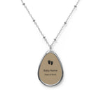 PERSONALIZE - Baby Footprint Oval Necklace - Silver & Taupe