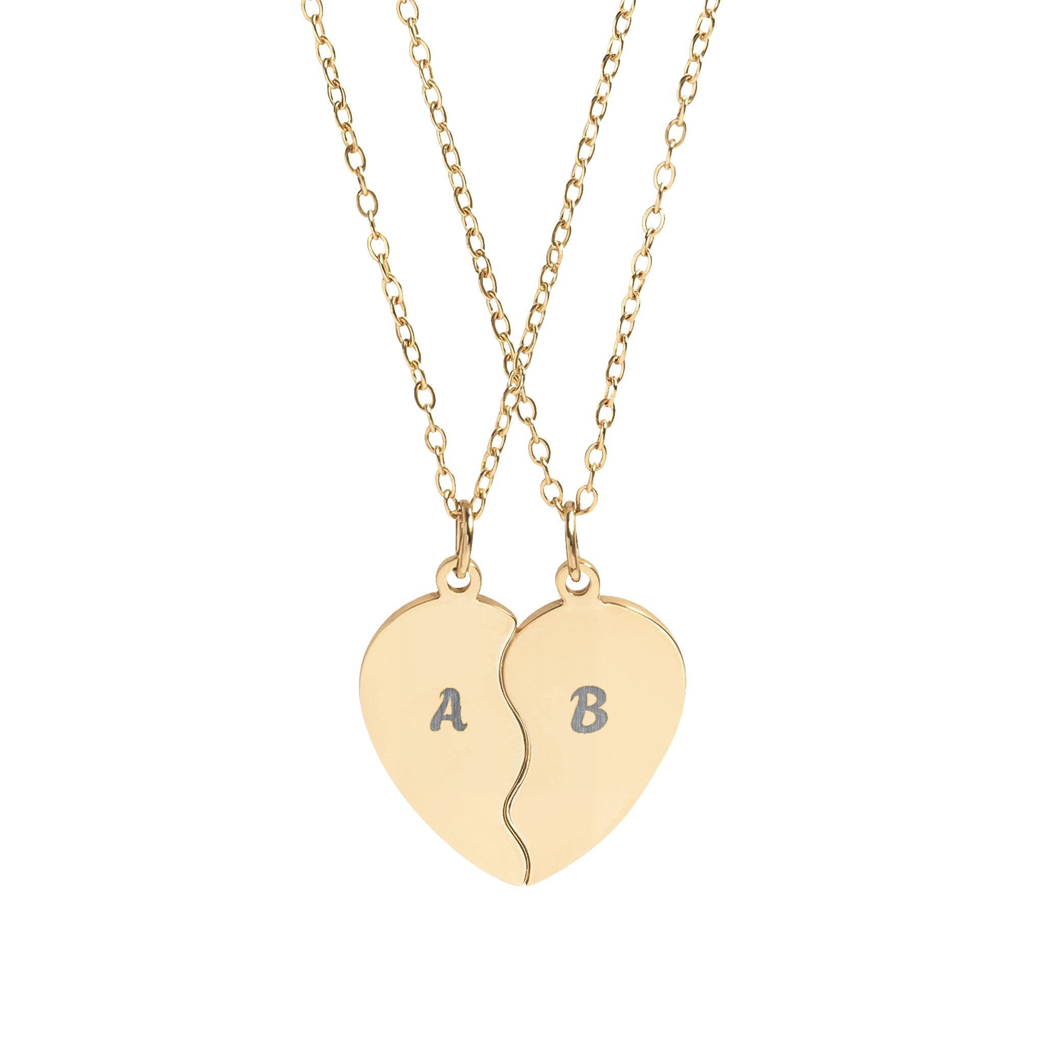 Engraved Break-Apart Heart Necklace Set – Personalized BFF / Friendship Pendant