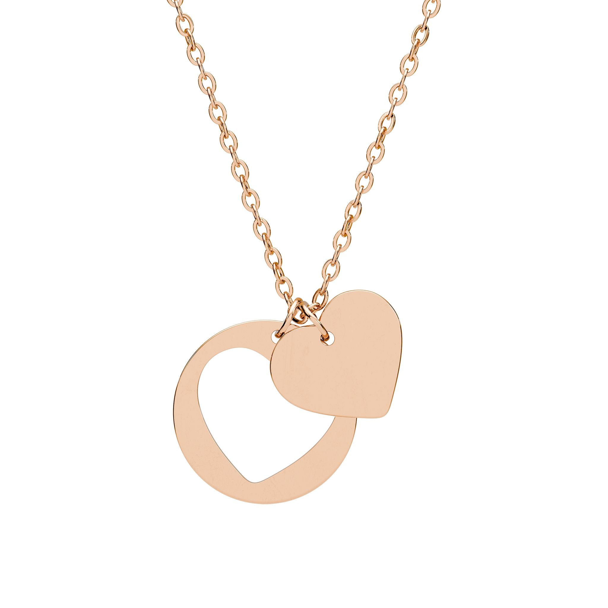 Double Heart Cutout Necklace (Silver or Rose Gold)