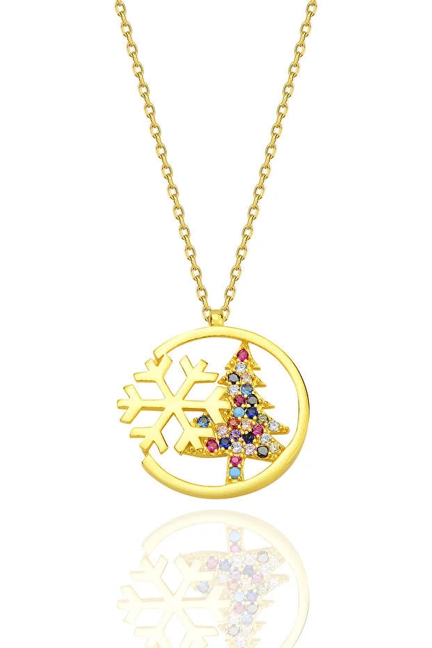 925 Sterling Silver Christmas Tree Necklace Snowflake Elegant Women’s
